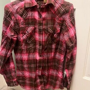 Wrangler Pink and Brown Plaid Snap-Up Shirt
